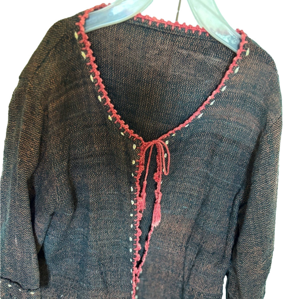 Dark brown sweater/top. Red embroidery. from Thailand.​